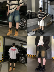 PLTH New Mens Denim Shorts Summer Trendy Loose Five-Quarter Casual Korean Style Shorts Polyester Fiber Youth Popular