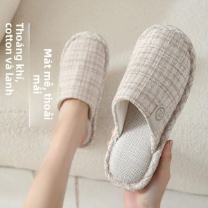 MONLEYTA | Dép vải cotton lanh thấm hút mùa xuân thu cho nữ Dép đi trong nhà chống trượt ấm áp mùa đông dép đi trong nhà cho cặp đôi
