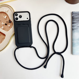 Card Wallet Holder Liquid Silicone Phone Case for iPhone 17 Pro Max 16 15 13 14 Lanyard Shoulder Strap Shockproof Solid Cover