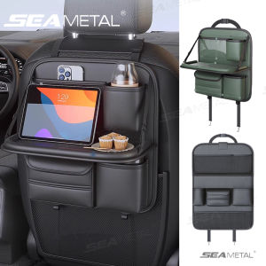 SEAMETAL Car Back Seat Table Storage Bag Folding Table Trash bolehkah aksesori kereta penyimpanan pelbagai fungsi kulit