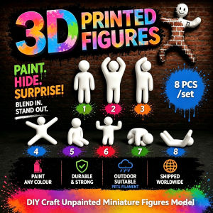 8PCS Unpainted Chameleon Stickman Figurine Set Blank DIY Paintable 3D Printed Mini Figures 8 Assorted Funny Poses Art Craft Gift