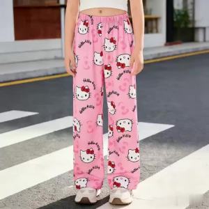 Sanrio | Sanrio Hello Kitty Girls Quần Ống Rộng Xuân Thu Thường Ngày Ngoài Trời Thời Trang Đan Polyester Mặc Ở Nhà Cho Độ Tuổi 7-13