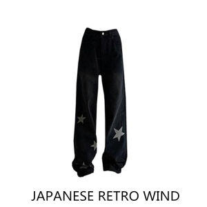 กางเกงยีนส์ทรงตรงเอวสูงสไตล์อเมริกันสำหรับผู้หญิง กางเกงขายาวทรงหลวมๆ ดีไซน์เรโทรสำหรับฤดูใบไม้ร่วงและฤดูหนาว