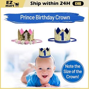 1st Birthday Party Decor Hat Kids 1 2 3 Year Happy Birthday Boy Girl First Birthday Party Baby Shower Decor Pink Crown Hat