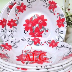 Free sendok 6Pcs piring makan cekung besar 23cm melamin kembang anti kelopek Foodgrde