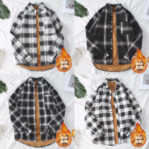 Autumn and Winter Gingham Shirt Mens Velvet Thermal and Thickening Tops Student Korean Slim Fit Shirt Trendy Handsome Jacket
