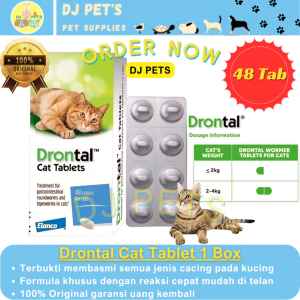 Drontal Cat 1 Box 48 tablet 100% Asli Produksi German Elanco Obat Cacing Kucing