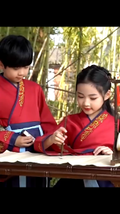 Children's Ancient Costume Hanfu Chinese Classics Suit Girls Boys Chinese Classics Suit Clothing School Ceremony Children's Three-Character Scripture Recitation Costume