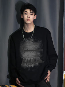 Retro Fleece Lined Thickened Oversize round Neck Sweatshirt for Men Autumn Winter New Arrival Casual Comfortable Cotton Polyester Blend