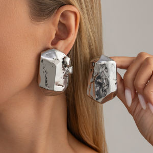 Salircon Personality Exaggerated Irregular Metal Stud Earrings for Women Trendy Creative Geometric Piercing Earring Punk Jewelry