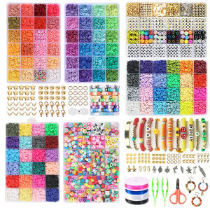 Clay Beads Bracelet Making Kit Friendship Flat Round Polymer Clay Beads Set for Jewelry Making DIY Handmade Craft Gifts Supplies