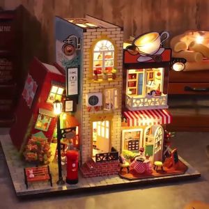 Mô hình đồ chơi DIY Nhà búp bê Cafe Sách thủ công tự làm lấy bằng gỗ phong cách Book Villa Trong Và Ngoài Cuốn Sách