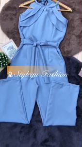 SG687  จั๊มสูทขายาว สายเดี่ยว อกแต่งผ้าเฉียงจีบ มีโบว์ผูกหน้า มีกระเป๋า2ข้าง งานซิปหลัง ทรงเข้ารูปสวย เนื้อผ้าบาบี้เนื้อหนาอย่างดีทรงขายาว