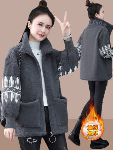 Lamb Fur Jacket Women Autumn Winter Thickened Loose Fit Hoodie Fleece Lined Cotton Coat Casual Commute Style Long Sleeve Zipper