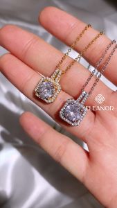 Dây chuyền nữ titan Eleanor Accessories vòng cổ mặt đính đá hình vuông trắng lấp lánh phụ kiện trang sức 5928
