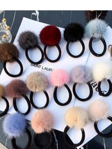 ยางรัดผมขนกระต่ายสำหรับผู้หญิง สไตล์เกาหลี อบสดใหม่ สุดน่ารัก สบายๆ ยางรัดผมขนสัตว์ หัวเข็มขัดสำหรับตกแต่งผม