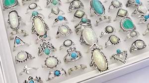 10/20/30Pieces Bohemian Retro Turquoise Rings Set For Women Mix Style Vintage Fashion Geometry Blue White Stone Jewelry Party
