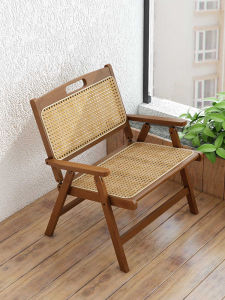 Foldable Wicker Chair Modern Simple Style Outdoor Camping Back Chair Balcony Tea Drinking Chair Home Living Room Leisure Chair