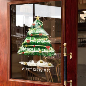 Christmas Decorative Window Sticker Ins Wind Line Snowflake Christmas Tree Window Flower Paste Window Layout Electrostatic Glass Sticker