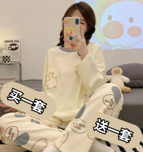 Sweet Cartoon Pajamas Womens Spring and Autumn Pure Cotton Long Sleeves plus Size K-style Cute Loungewear Two-piece Set Summer
