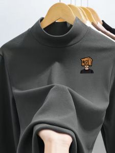 Áo Thun Dài Tay Dày Ấm Áp Cổ Cao Lót Lông Cừu Thời Trang Thu Đông Cho Nam Áo Thun Cotton Polyester Thường Ngày