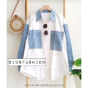 KEMEJA WANITA KEKINIAN / KOMBINASI JEANS DAN KATUN / OXFORD KEMEJA 679