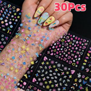 30Pc 3D Colorful Ocean Theme Nail Art Stickers 5.2*6.2cm Coconut Tree Shell Conch Dolphin Fruit Nail Decal DIY Nails Decorations