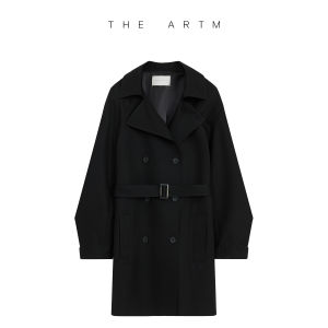 Women Wool Acetate Trench Coat Double Breasted Notched Collar