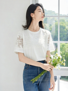 OSA | New Arrival Lace Splicing Short Sleeve T-Shirt Unique Collar Design for Office Casual Wear
