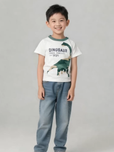 LJMOFA Dinosaur T-shirt for Kids 2-10 Yrs 100% Cotton Comfortable Short Sleeved Shirt for Boy
