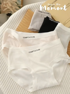 ชุดชั้นในสุภาพสตรีตัวอักษรญี่ปุ่น สีทึบ ผ้าฝ้ายแท้ ต้านเชื้อแบคทีเรีย ทรงเป้ากลางเอว