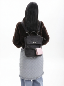 JANDRESS | British Style Black and Grey Suede Patchwork Backpack