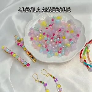 50 Pcs Manik Manik Bulat Kristal Transparan Manik Akrilik Spacer Warna Warni Bening