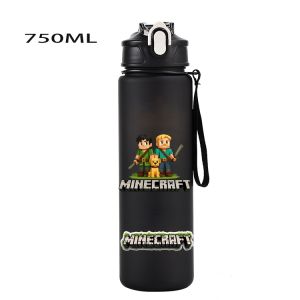 Bandai | 750ML Minecraft Sport Water Bottle With Straw Portable Rope Travel Tea Cup Gym Fitness Jugs Fans Gifts