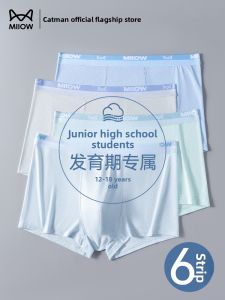 miiow | Ice Silk Boys Underwear Teenage Sports Style Mid Waist Flat Angle Shorts Cool Feeling All Season Boys Briefs Pure Color