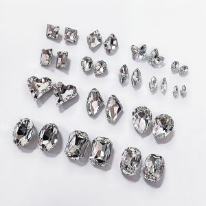 Manicure Luoluo Same Style High Quality K9 Pointed Bottom White Diamond Silver Super Flash Shaped Big Diamond Octagonal Luxury Big Diamond