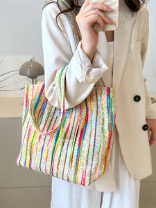 สไตล์เกาหลี Heavy งานปัก กระเป๋าผ้าแคนวาส กระเป๋าสะพายไหล่เดี่ยวใต้วงแขน ความจุขนาดใหญ่ อินเทรนด์ กระเป๋าเดินทางสําหรับเยาวชน