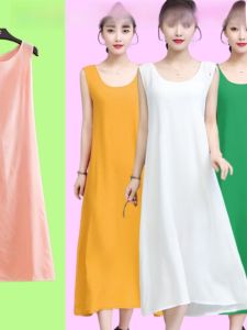 Summer Womens Cotton Silk Vest Skirt Long A-Line Dress Underdress Casual Commute Style Loose Waist Strapless round Neck
