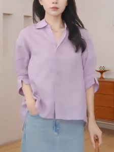 QINGNAER | Elegant Lightweight Large Size Purple Polo Shirt