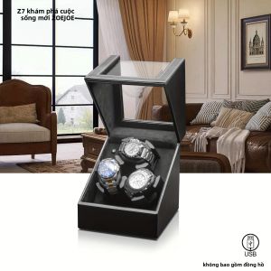 ZOEJOE Đồng Hồ Tự Động Cuộn Dây Với 3 Khe Da PU Trong Suốt Bao Cáp USB Tiếng Ồn Thấp Cho Nam Nữ Quà Tặng Sinh Nhật