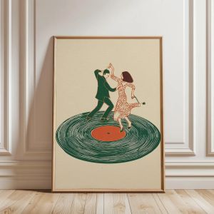 BILIBILI | Couple Dancing on Vinyl Record Wall Print Decor - Retro Music Art for Living Room Accent Bedroom Wall Decor or Music Lovers S
