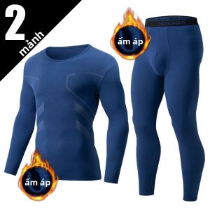 Bộ Đồ Lót Giữ Nhiệt 2 Món Cho Nam Màu Trơn Cổ Tròn Thường Ngày In Hình Thể Thao Thời Trang Thu Đông Thoải Mái Đan Bộ Đồ