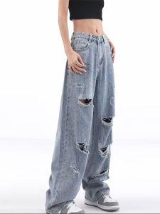 MANMI | Quần Jeans Mỏng Phong Cách Ripped Form Rộng Cho Mùa Hè