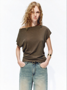 MO&Co. | Mulberry Silk Blended One-shoulder Draped Back Top