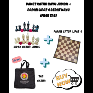 Paket Catur Kayu JUMBO + Papan Catur Lipat 4 WARNA HIJAU BONUS 2 MENTRI & FREE TAS