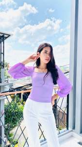 BRIANNA Atasan Scuba Kombinasi Chiffon Korean Top Longsleeve 074