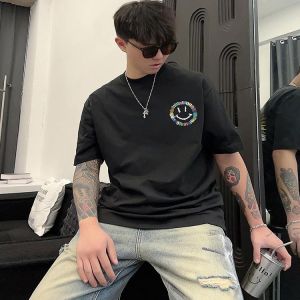 Large Size 300 Pounds Colorful Smiley Face Print Short Sleeve T-Shirt Mens Summer American Style Cool Teenage Sports Top