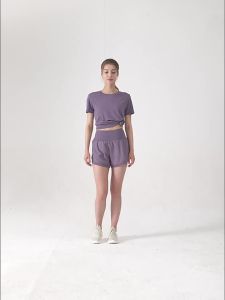alo yoga Lengan Pendek Sukan Pinggang-Cinching untuk Wanita Pakaian Yoga Berjalan Longgar Lapang Boleh Bernafas Kecergasan T Baju Baju Penutup