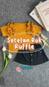 ByKiddos - Setelan Rok Anak Perempuan Lokal / Atasan Lengan Ruffle dan Rok Kancing Anak Perempuan Cantik