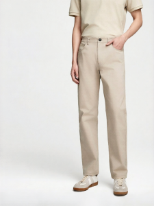 MIANXIANSHENG | Elastic Khaki Straight Tapered Casual Pants for Men